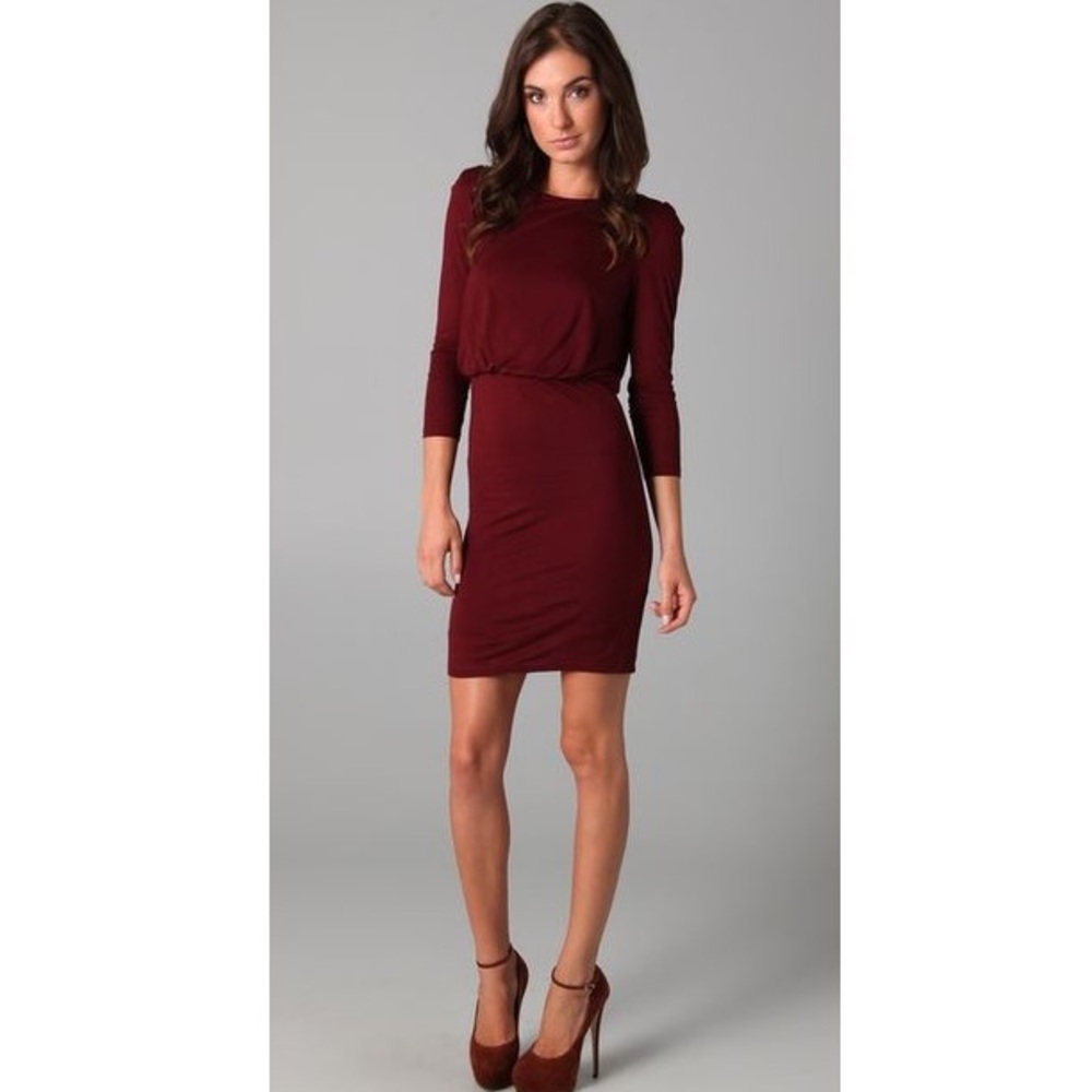 Alice + Olivia Burgundy Aerin Fitted Blouson Dress